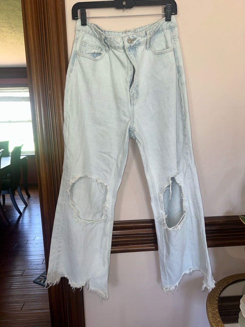 Light Wash Distressed Wide-Leg Jeans - Women